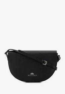Damska saddle bag z groszkowanej skóry czarno-srebrna - Torebki damskie - miniaturka - grafika 1