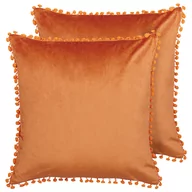 Poduszki dekoracyjne - Lumarko 2 welurowe poduszki dekoracyjne z mini pomponami 45 x 45 cm pomarańczowe AERANGIS - miniaturka - grafika 1