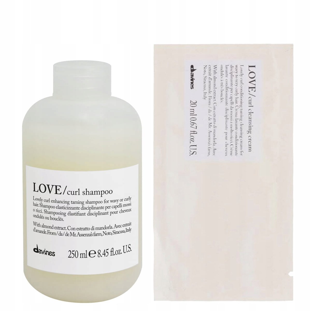 Davines Love nawilżający szampon 250ml krem do włosów kręconych 20ml