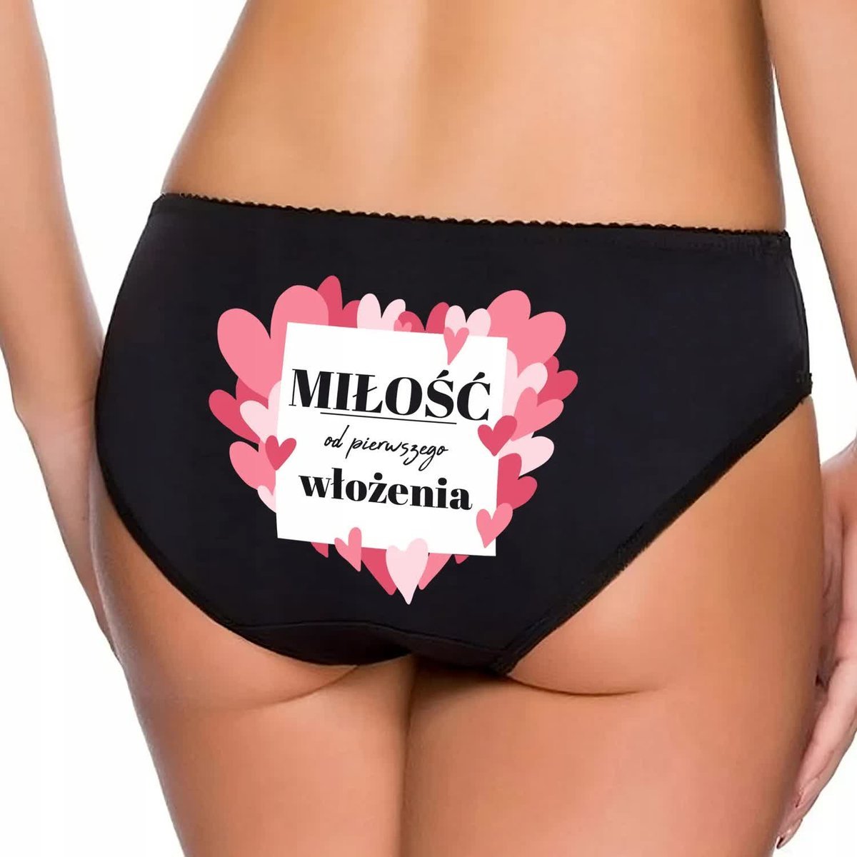 Figi Damskie Majtki Czarne OD PIERWSZEGO WŁOŻENIA Prezent Na Walentynki - L