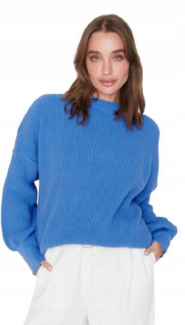 TRENDYOL LUŹNY NIEBIESKI SWETER Z GOLFEM Z AKRYLU S 5AA