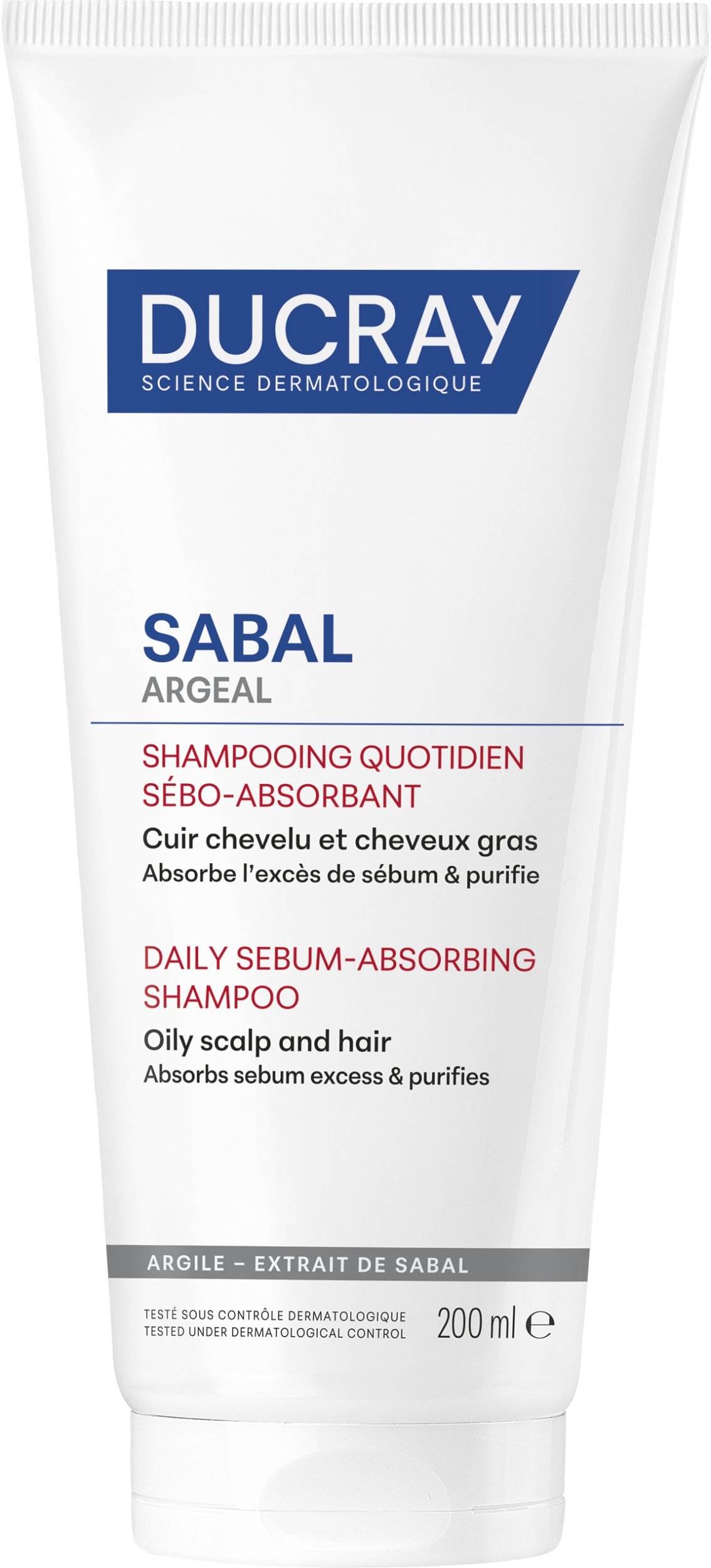 Ducray, Sabal Argeal, Kaolin, Hair Treatment Shampoo, Purifies, For Oily Hair, 200 ml Unisex