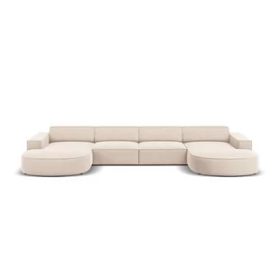Beżowa aksamitna sofa narożna (w kształcie litery U) Jodie - Micadoni Home - Narożniki - miniaturka - grafika 1