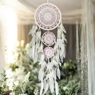 Łapacz snów potrójny szydełkowy boho dekoracja amulet idealny prezent 22cm - Wyposażenie pokoiku dziecięcego - miniaturka - grafika 1