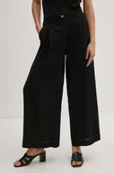 Spodnie damskie - Sisley spodnie lniane kolor czarny proste high waist 41I4LF04E - miniaturka - grafika 1