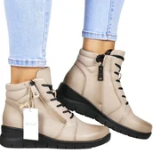 Botki damskie - Damskie Botki Skórzane na Koturnie Vinceza 39963 Beżowe - VINCEZA - miniaturka - grafika 1