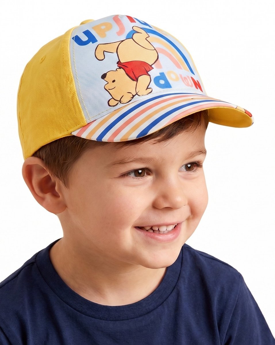 Chłopięca czapka z daszkiem Kubuś Puchatek „Upside Down” – żółta / musztardowa, rozmiar 48 cm