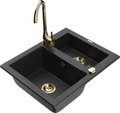 Zlewozmywaki z baterią - Mexen Carlos zlewozmywak granitowy 1,5-komorowy z baterią kuchenną Telma, czarny/srebrny metalik - 6518-73-670200-50 - miniaturka - grafika 1