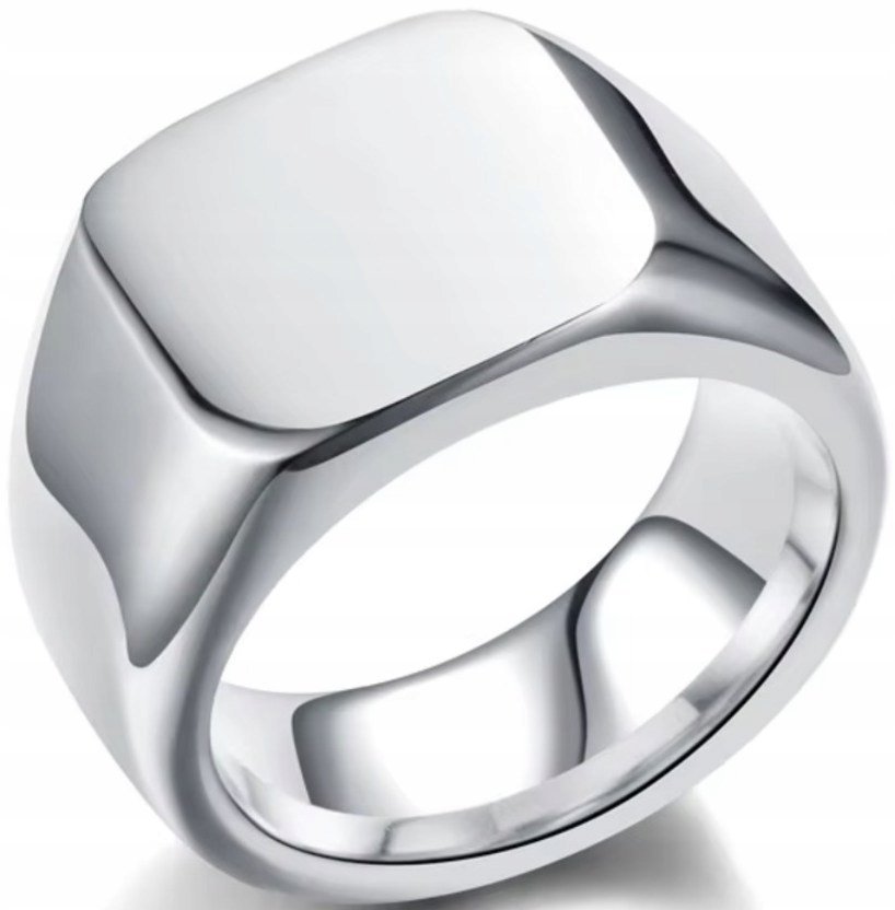 Srebrny Sygnet Elegancki Luksusowy Wypolerowany na Lustro Stal Szlachetna