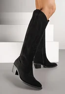 Kozaki damskie - Czarne Klasyczne Kozaki Typu Kowbojki z Imitacji Zamszu Latonassa - miniaturka - grafika 1