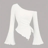 Bluzki damskie - TEMU Damski Zimowy Ciepły Asymetryczny T-Shirt na Jedno Ramię - Dopasowany Długi Rękaw z Akcentem Różowego Blasku (Ciemny Szary/Jednolity) - miniaturka - grafika 1