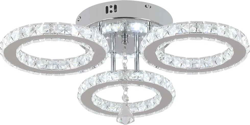 Kryształowy żyrandol, ściemnianie jasności LED, konstrukcja sufitowa, 3 pierścienie, ściemnianie RC