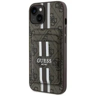 Portfele - Etui Guess 4G Stripes z portfelem Magsafe do iPhone 15 brązowy - miniaturka - grafika 1