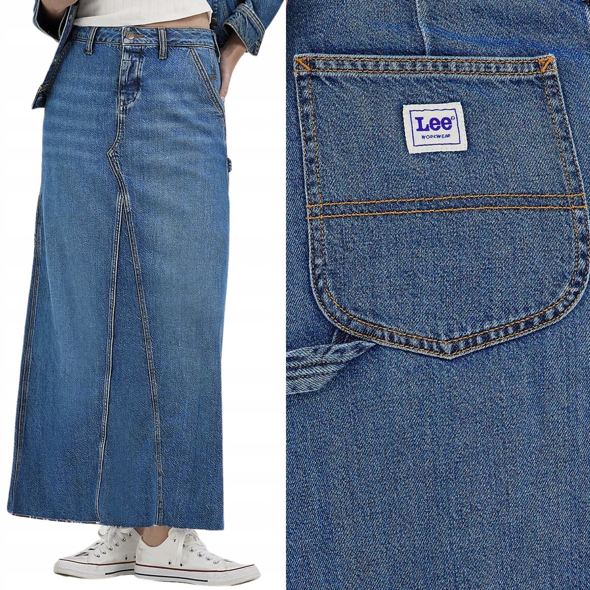 Lee CARPENTER SKIRT WORKWEAR Cobalt Gleam DŁUGA JEANSOWA SPÓDNICA W28
