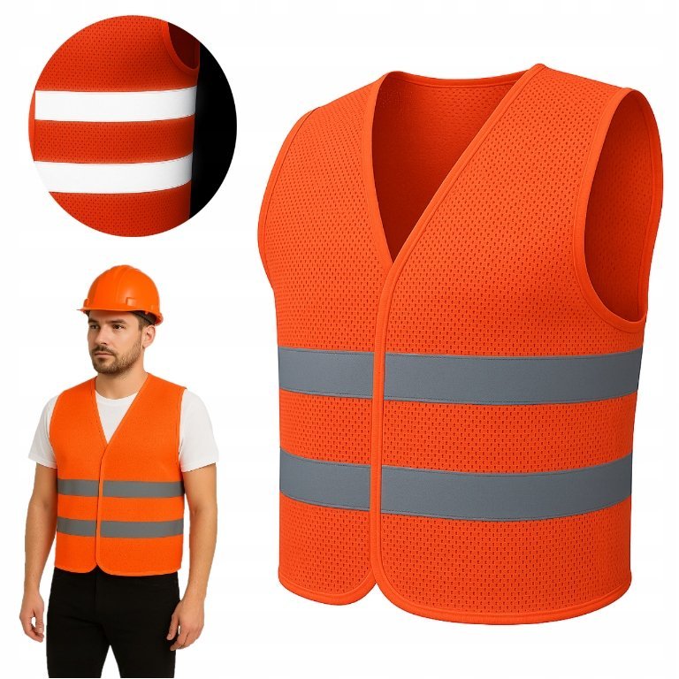 Kamizelka odblaskowa OSTRZEGAWCZA robocza Przewiewna siateczka drogowa 2XL