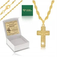 Biżuteria dla dzieci - Złoty Komunijny Łańcuszek + Zawieszka Krzyżyk Krzyż 18K + Cyrkonie + Grawer - miniaturka - grafika 1