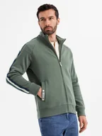Bluzy męskie - Męska bluza dresowa z wysokim kołnierzem i lampasami oliwkowa V2 OM-SSZP-0219 M - miniaturka - grafika 1