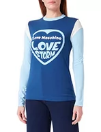 Koszulki i topy damskie - Love Moschino Damska koszulka Color Block Long Sleeved with Love Storm Heart Water Print T-Shirt, Blu Beige Sky, 42 - miniaturka - grafika 1