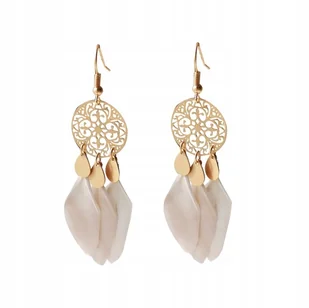 Kolczyki pióra piórka białe długie łapacz snów delikatne przekładane złote - Kolczyki - miniaturka - grafika 1