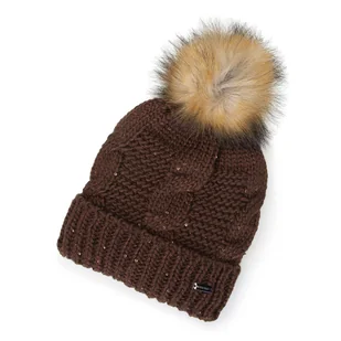 Damska czapka z metaliczną nicią i pomponem - Czapki damskie - miniaturka - grafika 1