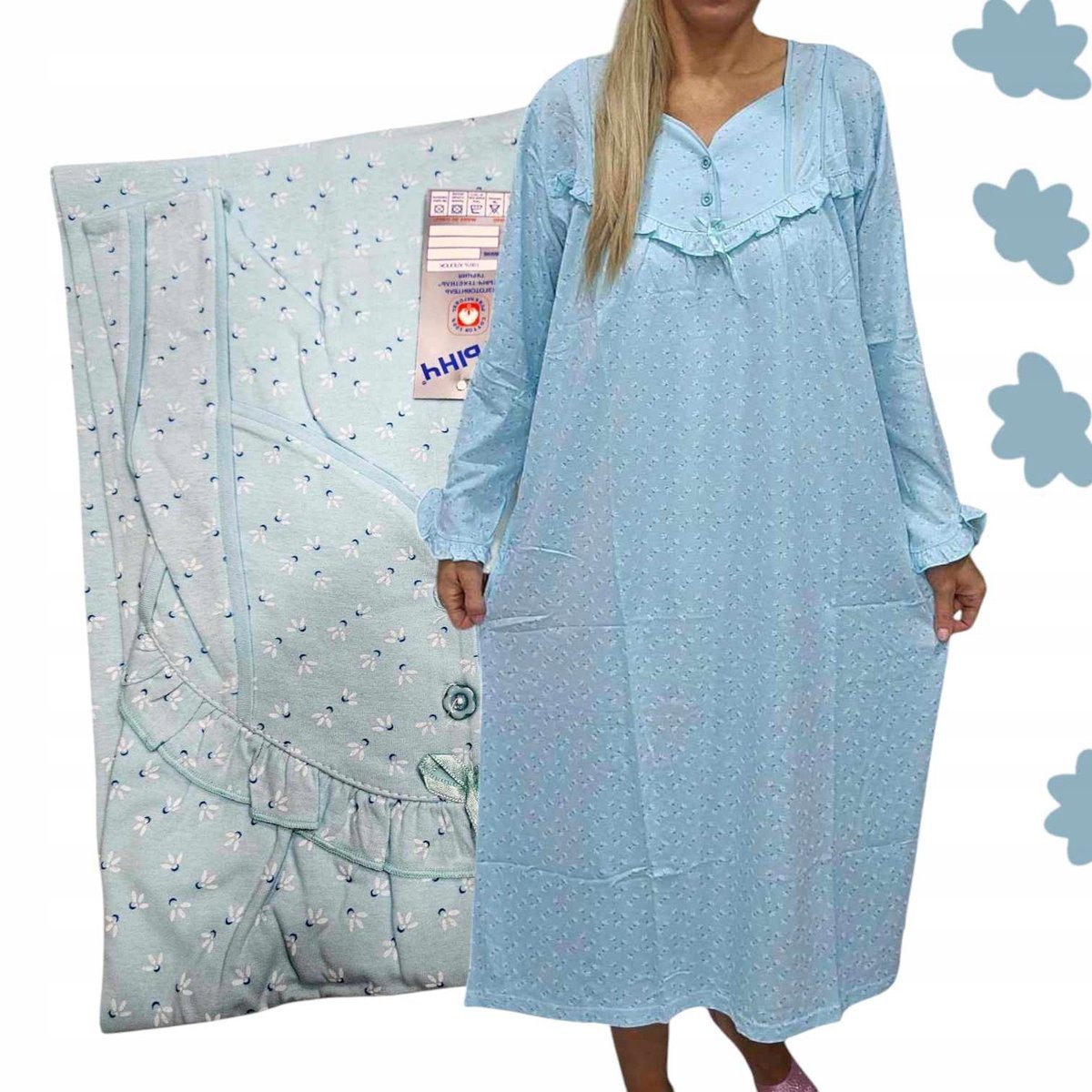 UROCZA KOSZULA NOCNA BAWEŁNA stokrotka sukienka piżama 54 56 7xl 8xl