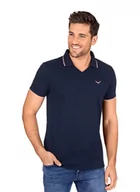 Koszulki męskie - Trigema Męska koszulka polo z dekoltem w serek, Niebieski (granatowy 046), 3XL - miniaturka - grafika 1