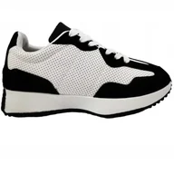 Sneakersy damskie - Buty Damskie Sneakersy Klasyczne Nowoczesne Młodzieżowe Sznurowane Modne Stylowe Lekkie Wygodne Skórzane Ażurowe Nerio Czarne 36 - miniaturka - grafika 1