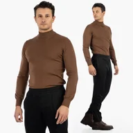 Swetry męskie - Sweter Męski Półgolf Elegancki Klasyczny Brązowy Tony Moro L Brązowy - miniaturka - grafika 1