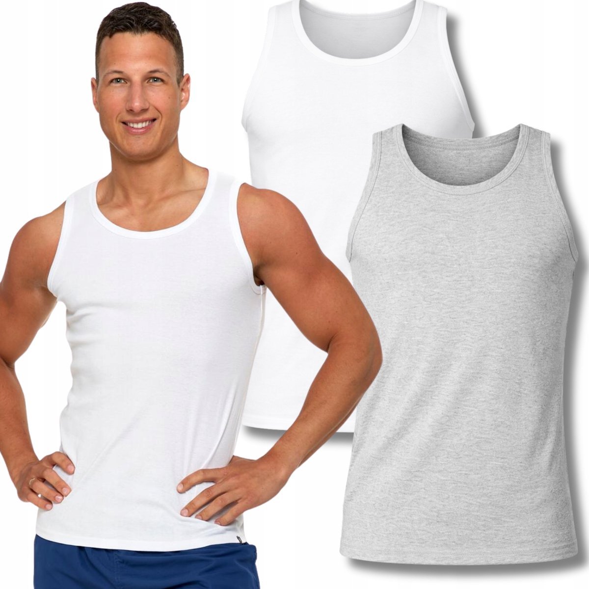 2X PODKOSZULKA KOSZULKA MĘSKA BAWEŁNIANA GŁADKA TANK TOP 2PAK MORAJ XXL WHITE/GREY
