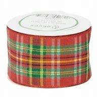 Pasmanteria - Wstążka w kratkę czerwono-żółto-zielona 38mm 10m - miniaturka - grafika 1