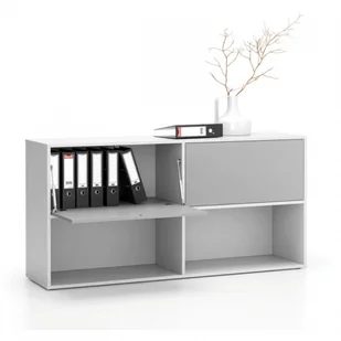 B2B Partner Regał biurowy LAYERS, długi, 2 schowki, 1582 x 400 x 777, biały/szary 611510 - Regały biurowe - miniaturka - grafika 2