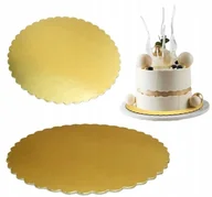 Dodatki do ciast w proszku - PODKŁAD POD TORT OKRĄGŁY FALA DEKORACJE WESELE KOMUNIA ZŁOTY 20cm 2 szt - miniaturka - grafika 1