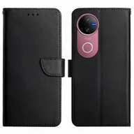 Etui i futerały do telefonów - Do vivo V50 5G Etui Prawdziwa Skóra Bydlęca Pokrowiec Na Telefon Tekstura Nappa - Wielobarwny Black - miniaturka - grafika 1