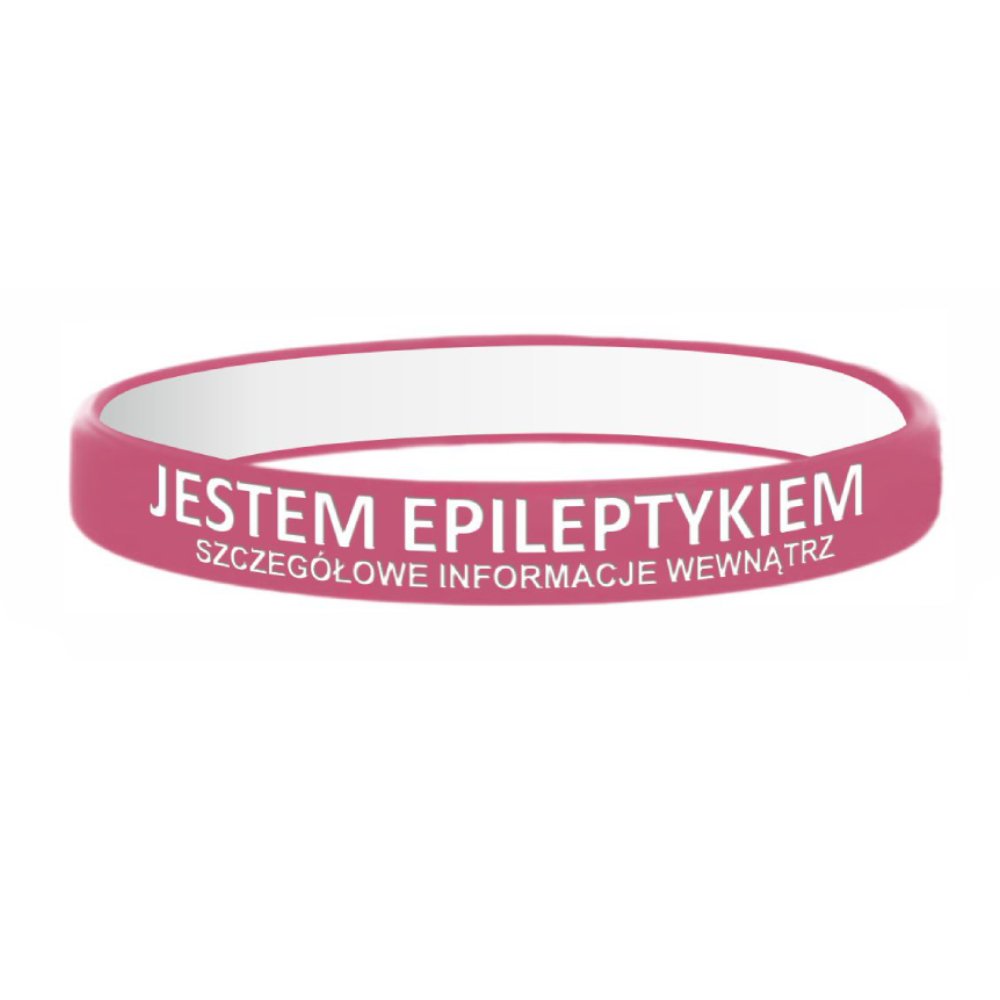 Opaska silikonowa na nadgarstek z miejscem na informacje - Jestem Epileptykiem - różowa