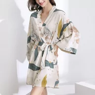 Szlafroki damskie - Szlafrok z motywem kwiatowym - 4 S - miniaturka - grafika 1