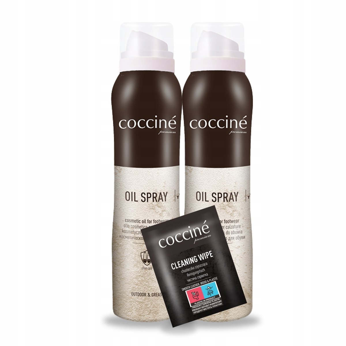 Oil Spray Płynny Tłuszcz x2 z Chusteczką do Skóry Coccine Zestaw 3w1