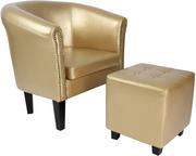 Fotele - Fotel ze stołkiem Chesterfield 2, złoty - miniaturka - grafika 1