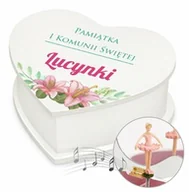 Pamiątka Pierwszej Komunii Świętej - Szkatułka na biżuterię w kształcie serca z pozytywką i nadrukiem dla - miniaturka - grafika 1