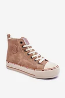 Moda i Uroda OUTLET - Damskie Wysokie Ocieplane Trampki Cross Jeans Kk2R4045C Beżowe-38 - miniaturka - grafika 1