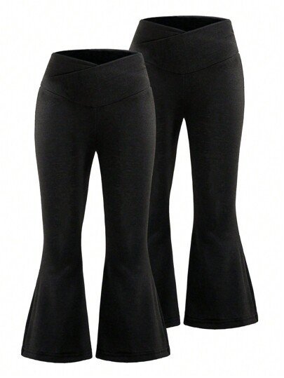 SHEIN LEGGINSY DZIEWCZĘCE SZEROKIE NOGAWKI CZARNE 2 PACK 110-116 ŁYE