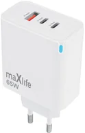 Ładowarki do telefonów - Maxlife ładowarka sieciowa GaN PD QC MXTC-09-65ACC 2x USB-C 1x USB 65W biała - miniaturka - grafika 1