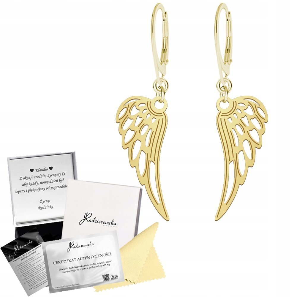 Kolczyki Złote Skrzydło Anioła Skrzydła Bigiel Prezent 925 ŻYCZENIA