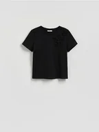 Koszulki i topy damskie - Reserved - T-shirt oversize z aplikacjami - czarny - miniaturka - grafika 1