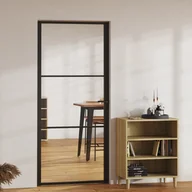 Akcesoria do drzwi - shumee Drzwi wewnętrzne szkło ESG i aluminium 93x201,5 cm czarne - miniaturka - grafika 1