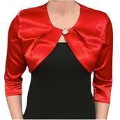 Marynarki i żakiety damskie - Bolerko satynowe czerwone z rękawem 3/4 i guziczkiem - JUDYTA 40 - miniaturka - grafika 1