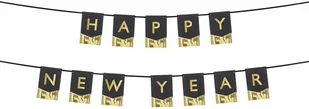Baner Happy New Year czarny - 135 cm - 1 szt. - Sylwester - miniaturka - grafika 1