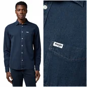 Koszule damskie - Wrangler 1 PKT SHIRT Blue Oxide DżINS klasyczna koszula jeansowa męska M - miniaturka - grafika 1