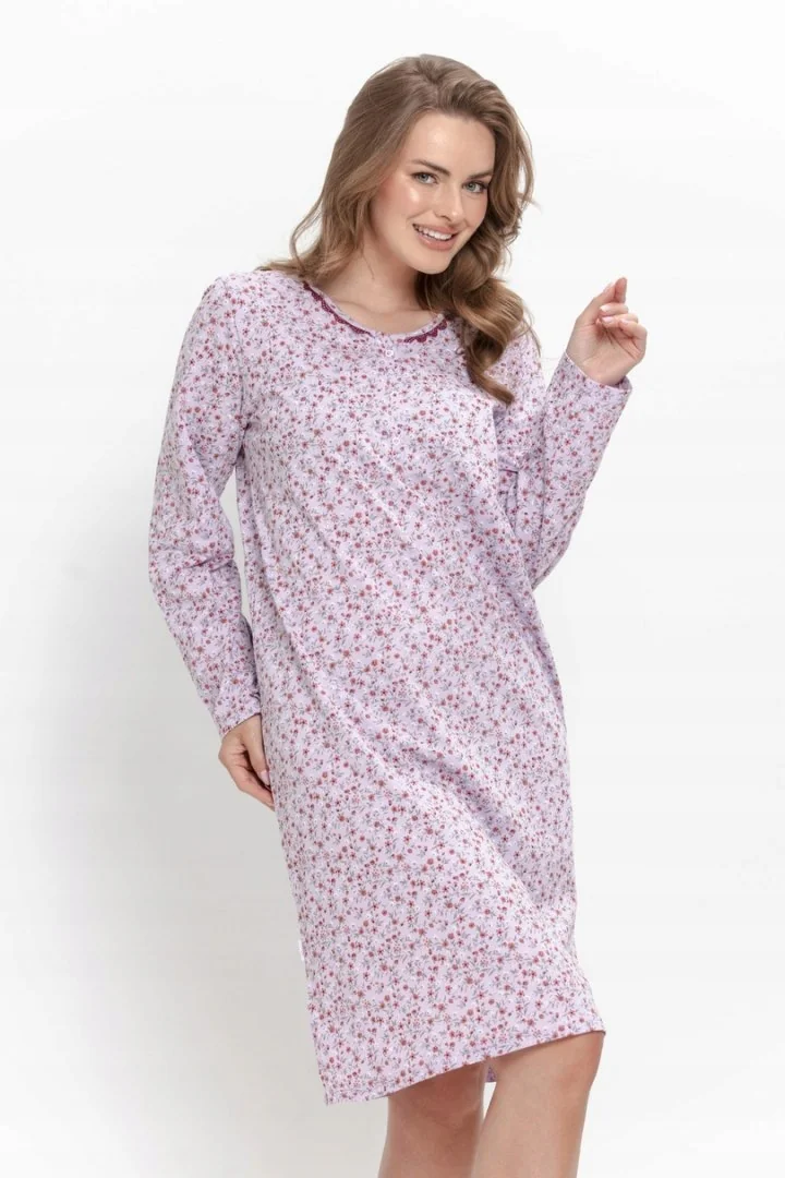 Koszula nocna damska TARO AGNESSA 3640 100% bawełna fioletowa kwiaty, XL