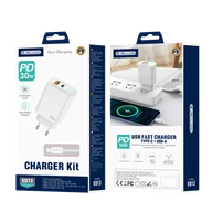 Ładowarki do telefonów - JELLICO ładowarka sieciowa EU13 GaN PD 30W 1xUSB-C + 1xUSB QC3.0 + kabel USB-C - Lightning Biały - miniaturka - grafika 1