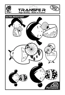 Naprasowanka A4 Czarna Laleczki Kokeshi, arkusz - Pasmanteria - miniaturka - grafika 1